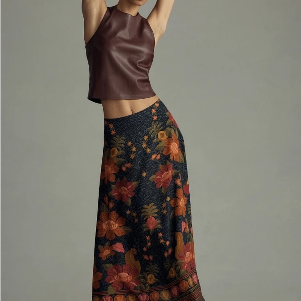 Farm Rio x Anthropologie Satin Slip Midi Skirt size XS